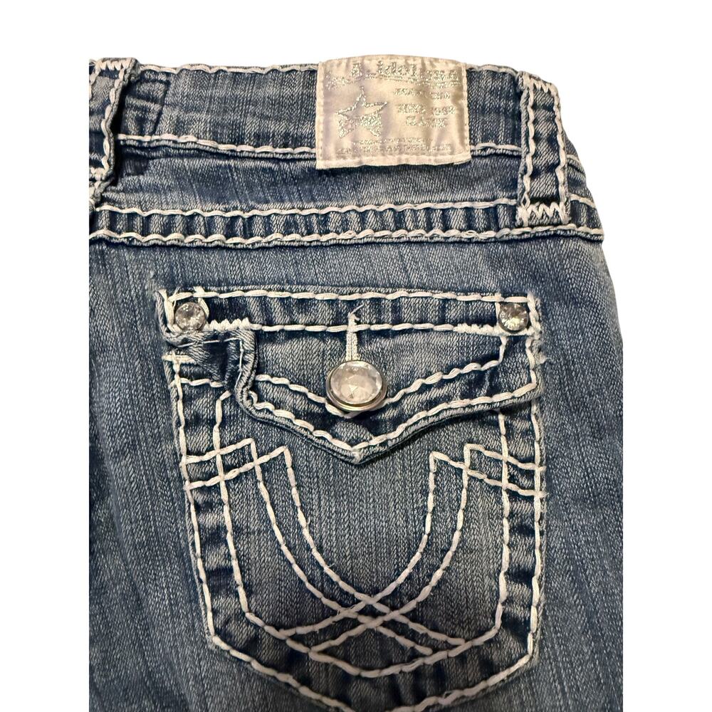 L.A. Idol Y2K Rhinestone Embellished Jeans with Distressed Finish - Size 7